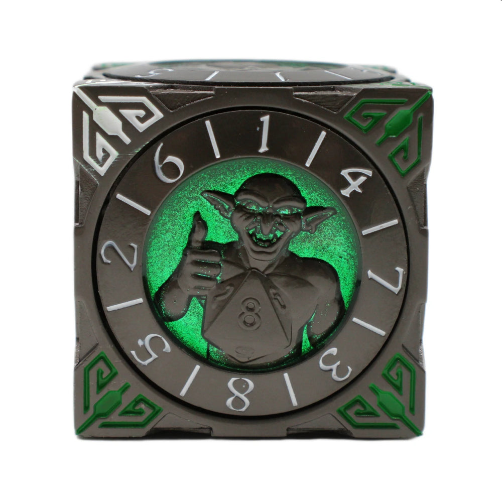 Metal 7-in-1 Dice Spinner: Dice Goblin - Matte Black w/Green (Old School Dice)
