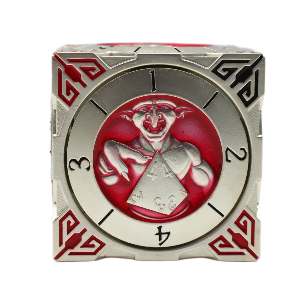 Metal 7-in-1 Dice Spinner: Dice Goblin - Silver w/Red (Old School Dice)