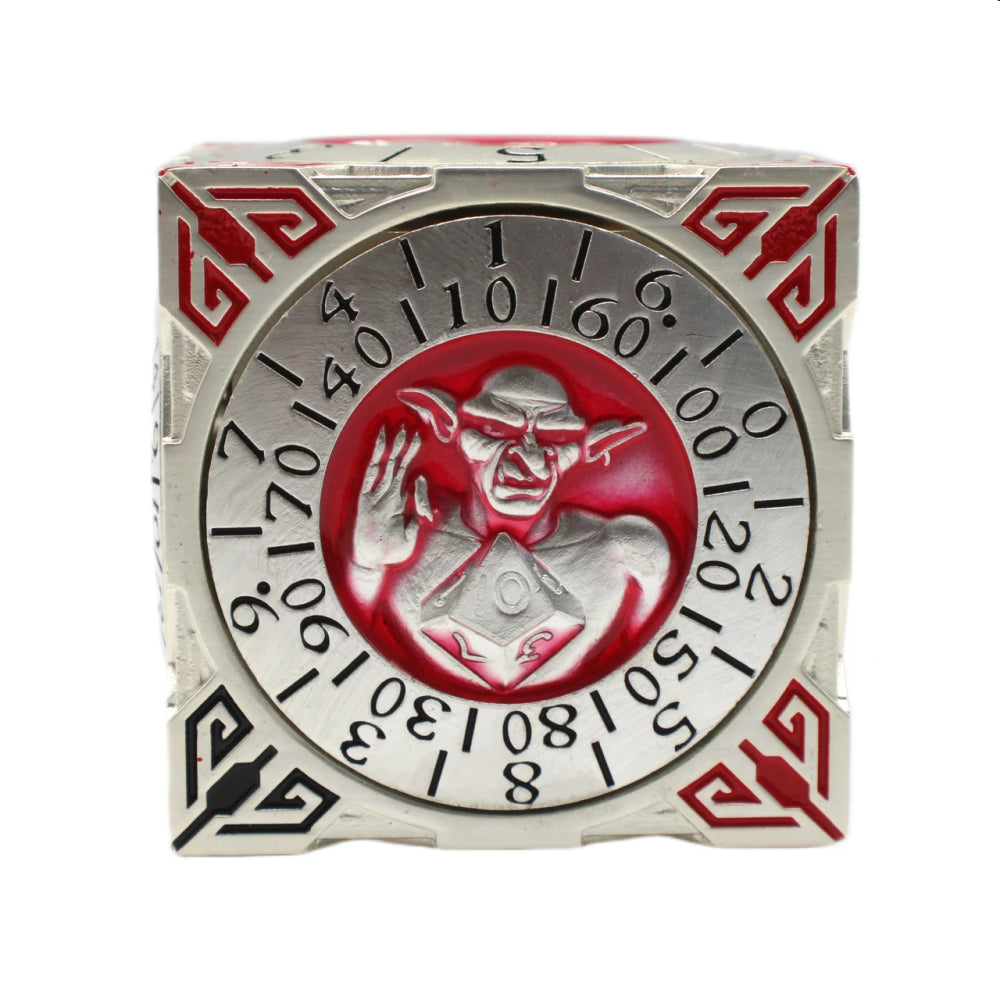 Metal 7-in-1 Dice Spinner: Dice Goblin - Silver w/Red (Old School Dice)