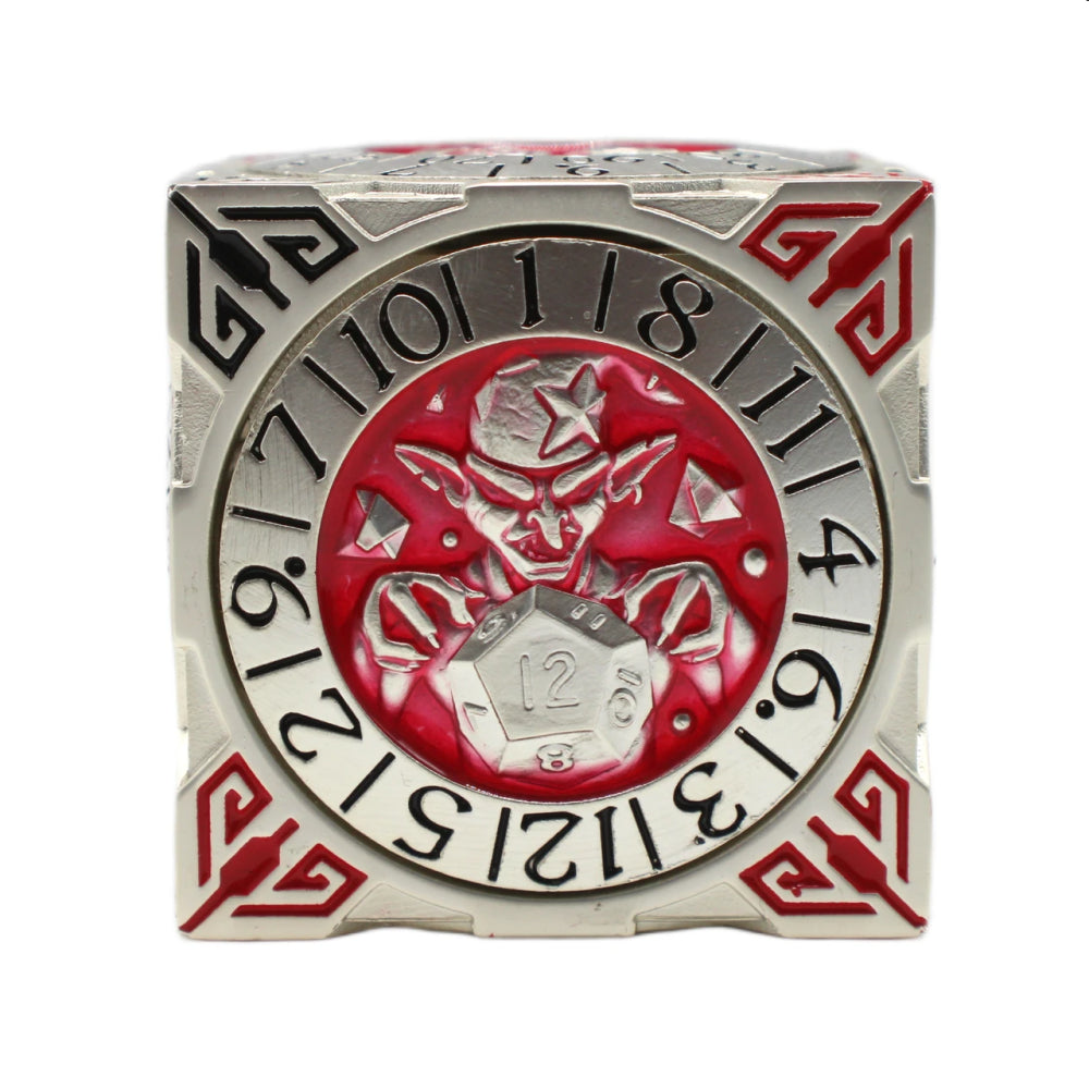 Metal 7-in-1 Dice Spinner: Dice Goblin - Silver w/Red (Old School Dice)