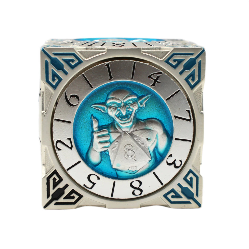 Metal 7-in-1 Dice Spinner: Dice Goblin - Silver w/Teal (Old School Dice)
