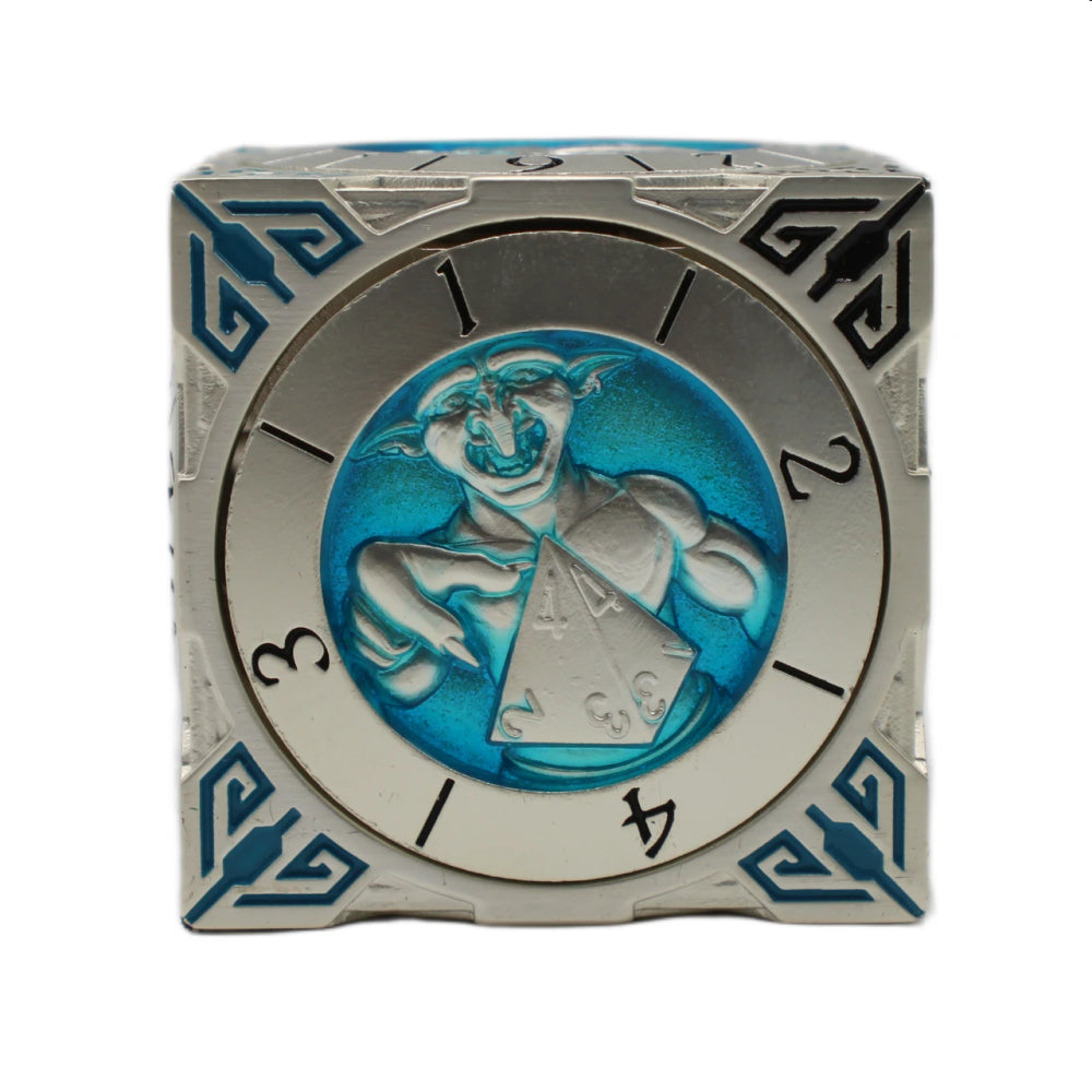 Metal 7-in-1 Dice Spinner: Dice Goblin - Silver w/Teal (Old School Dice)
