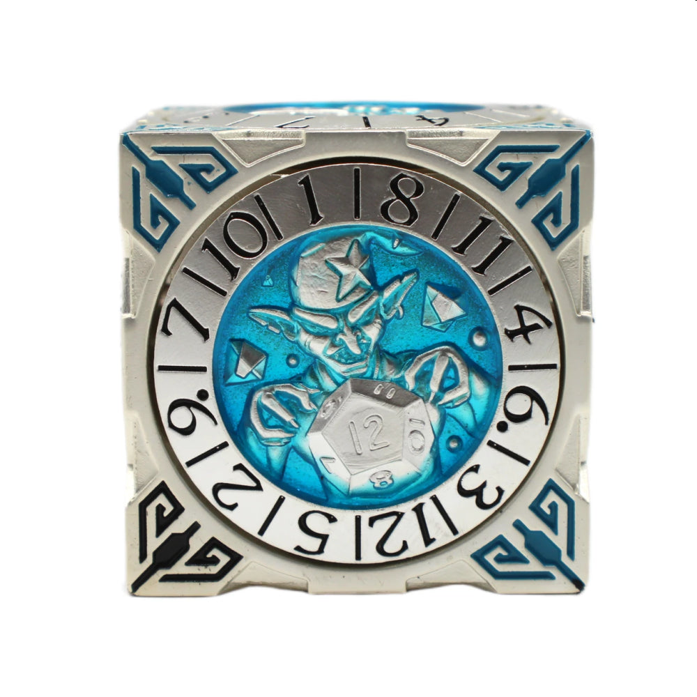 Metal 7-in-1 Dice Spinner: Dice Goblin - Silver w/Teal (Old School Dice)