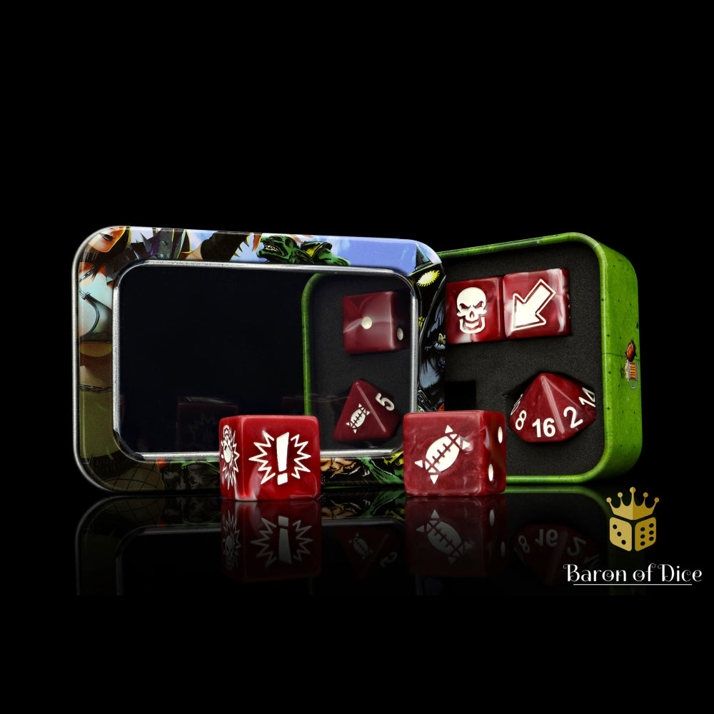 Baron of Dice: Bloody Football Dice - Blood Red Spiked Football (7 Dice Set)