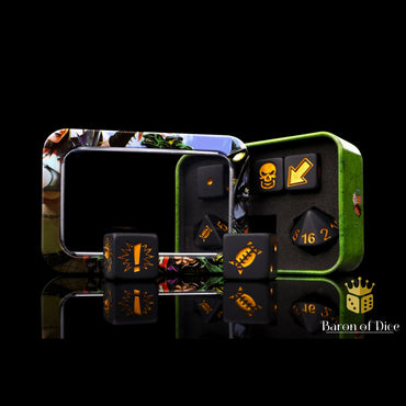 Baron of Dice: Bloody Football Dice - Matte Black Spiked Football (7 Dice Set)