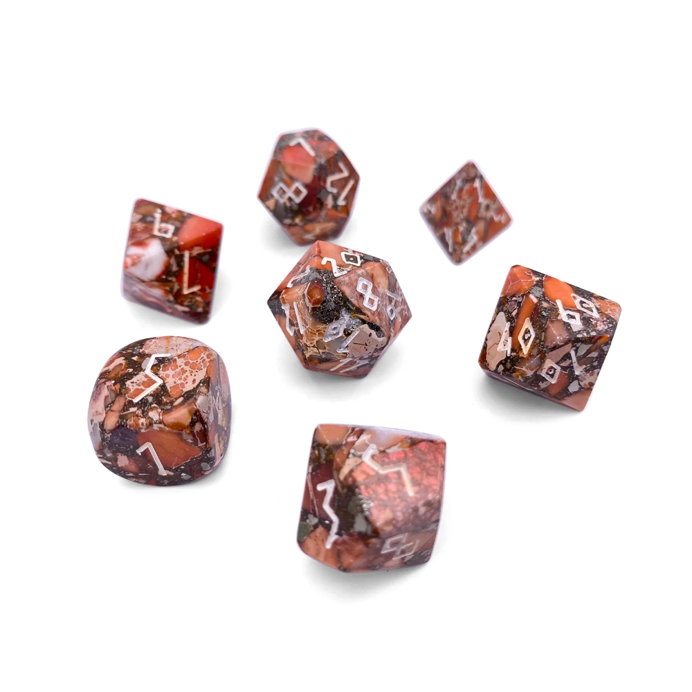 Gemstone RPG Dice: Bronzite Orange Imperial Jasper (Norse Foundry)