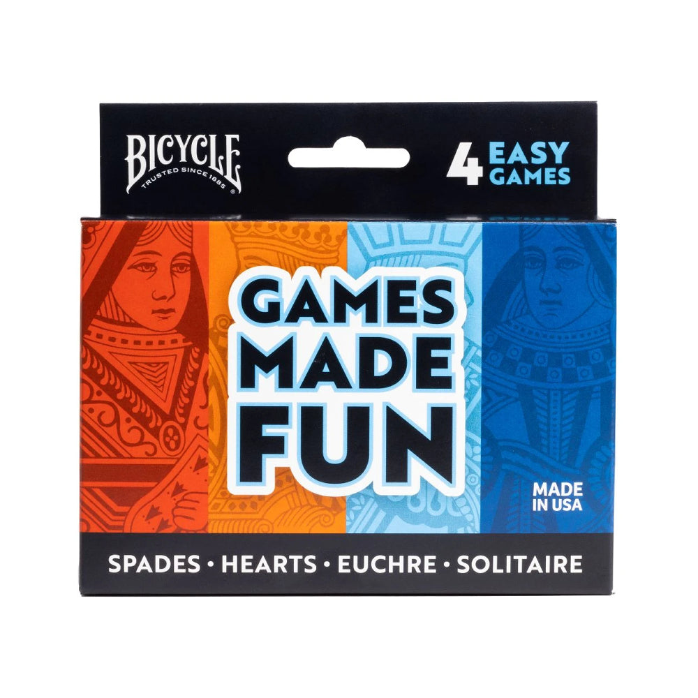 Bicycle Playing Cards: 4 Easy Games (Spades / Hearts / Euchre / Solitaire)