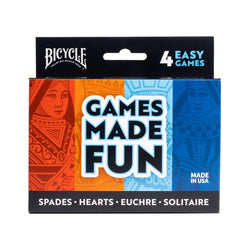 Bicycle Playing Cards: 4 Easy Games (Spades / Hearts / Euchre / Solitaire)