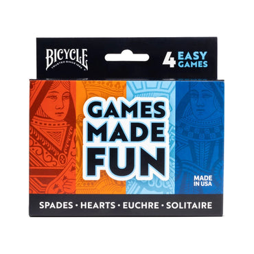 Bicycle Playing Cards: 4 Easy Games (Spades / Hearts / Euchre / Solitaire)