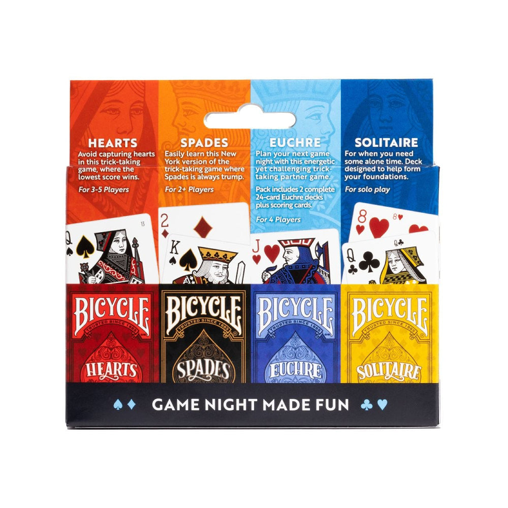 Bicycle Playing Cards: 4 Easy Games (Spades / Hearts / Euchre / Solitaire)