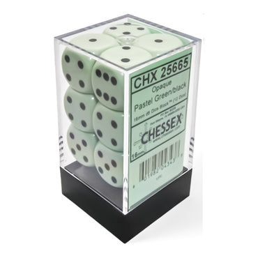 Chessex Dice: Opaque Pastel Green/Black (16mm 12D6 Set)