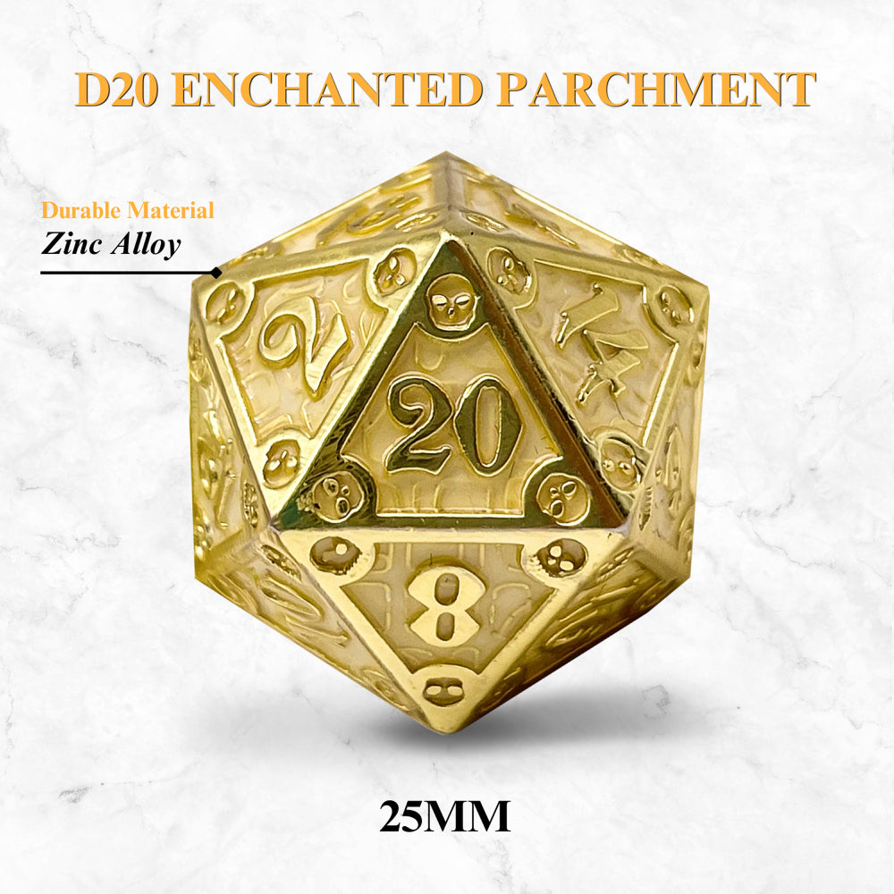 Metal D20 (25mm): Dungeon Delve Runestones - Enchanted Parchment (Norse Foundry)