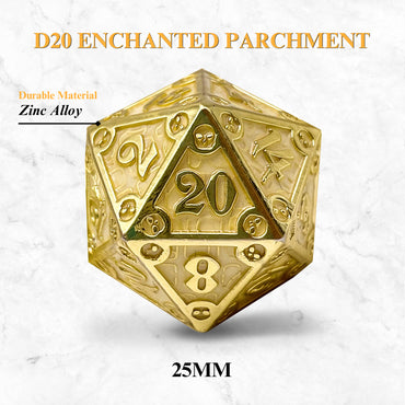Metal D20 (25mm): Dungeon Delve Runestones - Enchanted Parchment (Norse Foundry)
