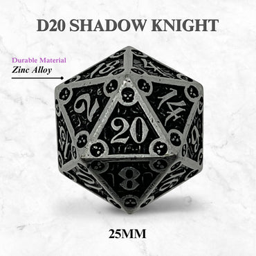 Metal D20 (25mm): Dungeon Delve Runestones - Shadow Knight (Norse Foundry)