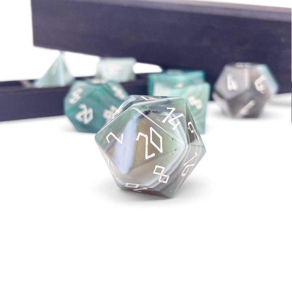 Gemstone RPG Dice: Green Striped Agate (Norse Foundry)