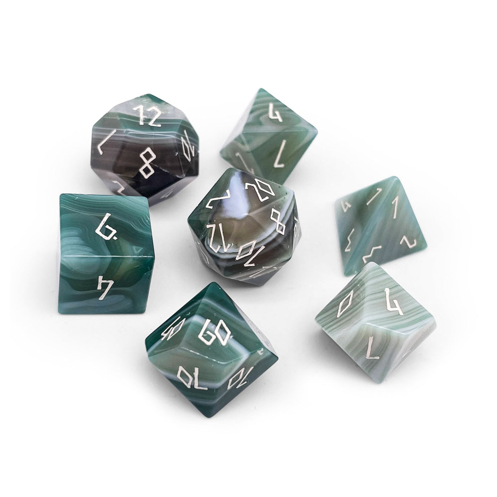 Gemstone RPG Dice: Green Striped Agate (Norse Foundry)