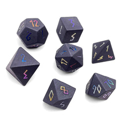 Gemstone RPG Dice: Hematite + Raised Holo Font (Norse Foundry)