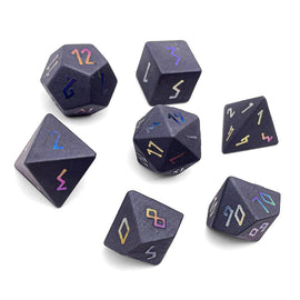 Gemstone RPG Dice: Hematite + Raised Holo Font (Norse Foundry)