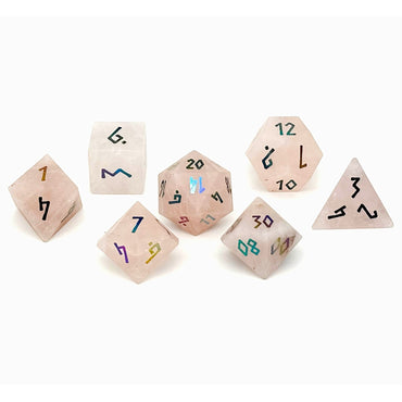Gemstone RPG Dice: Rose Quartz + Raised Holo Font (Norse Foundry)