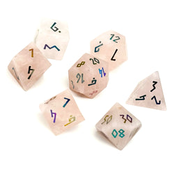 Gemstone RPG Dice: Rose Quartz + Raised Holo Font (Norse Foundry)