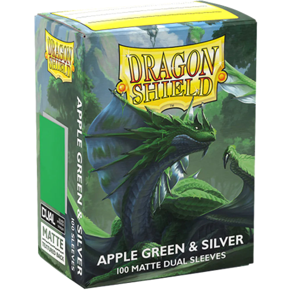 Dragon Shields: Matte Dual Sleeves - Apple Green & Silver (100 Count)