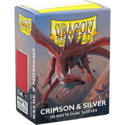 Dragon Shields: Matte Dual Sleeves - Crimson & Silver (100 Count)