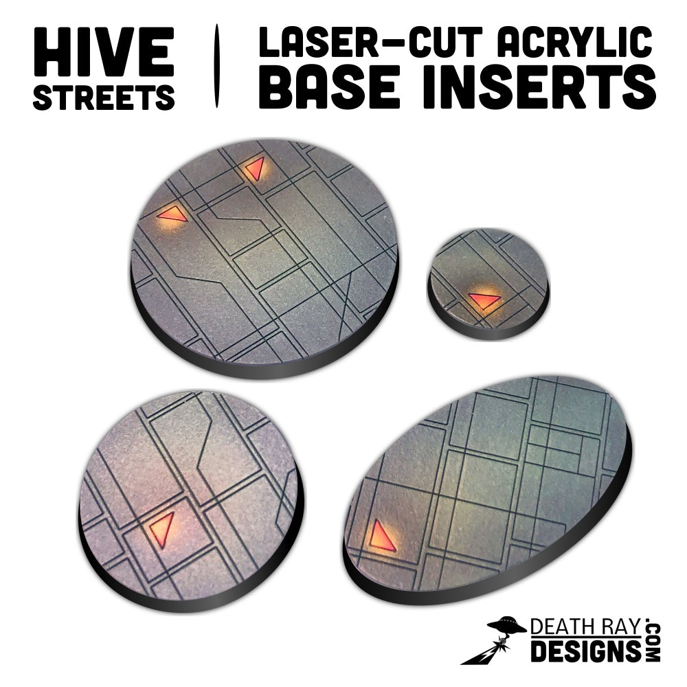 Death Ray Designs Base Inserts: Laser-Cut - Hive Streets (40mm Round / x10 / GW Compatible)