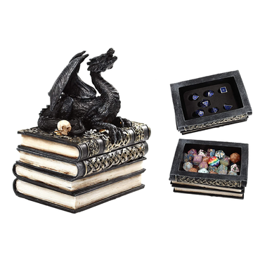Forged Dice Box: Dragon on a Pedestal of Books