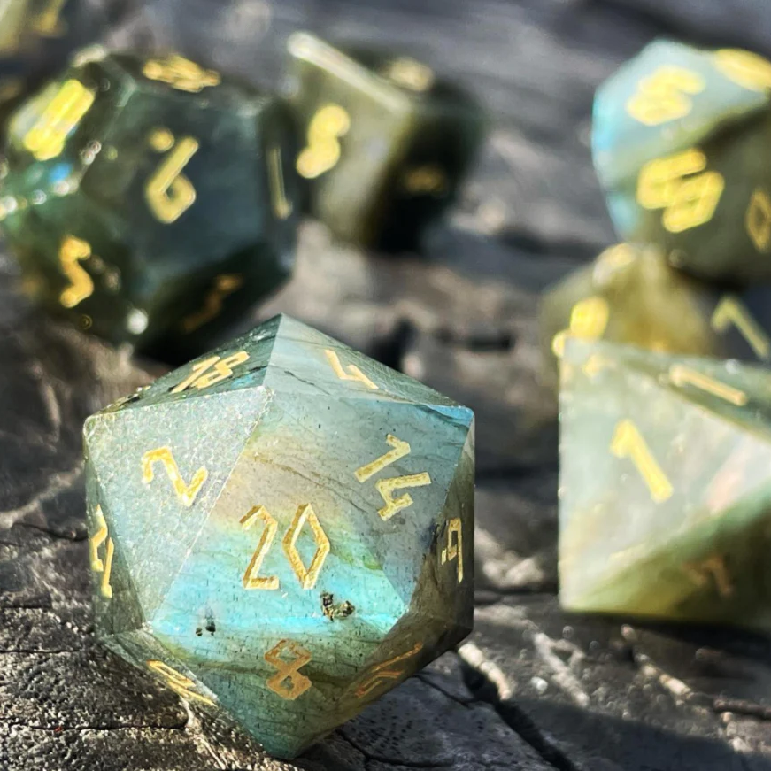 Blue Labradorite Gemstone Dice Set