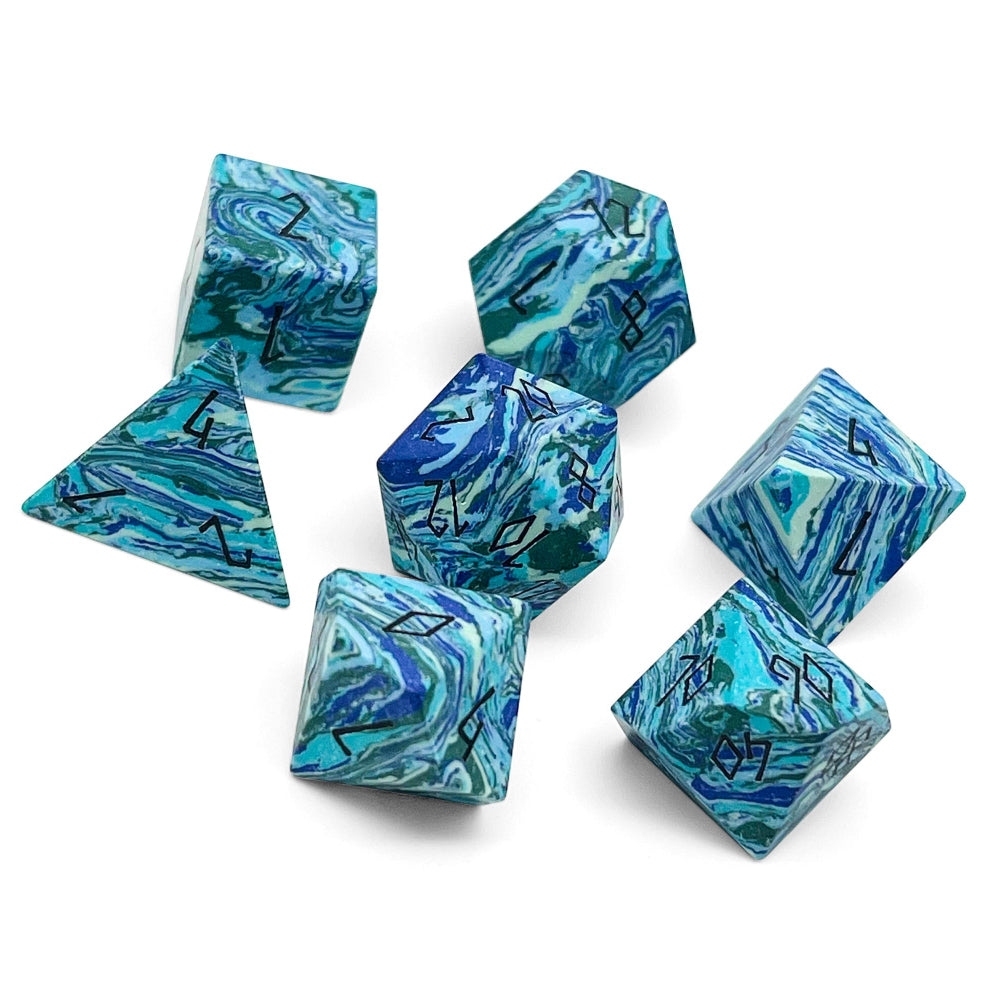 Gemstone RPG Dice: Green-Veined Turquoise (Norse Foundry)
