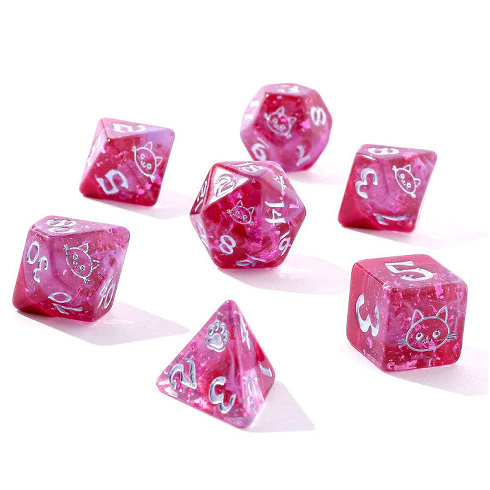 RPG Dice: Purrfect Pink - Silver Font (HYMGHO)