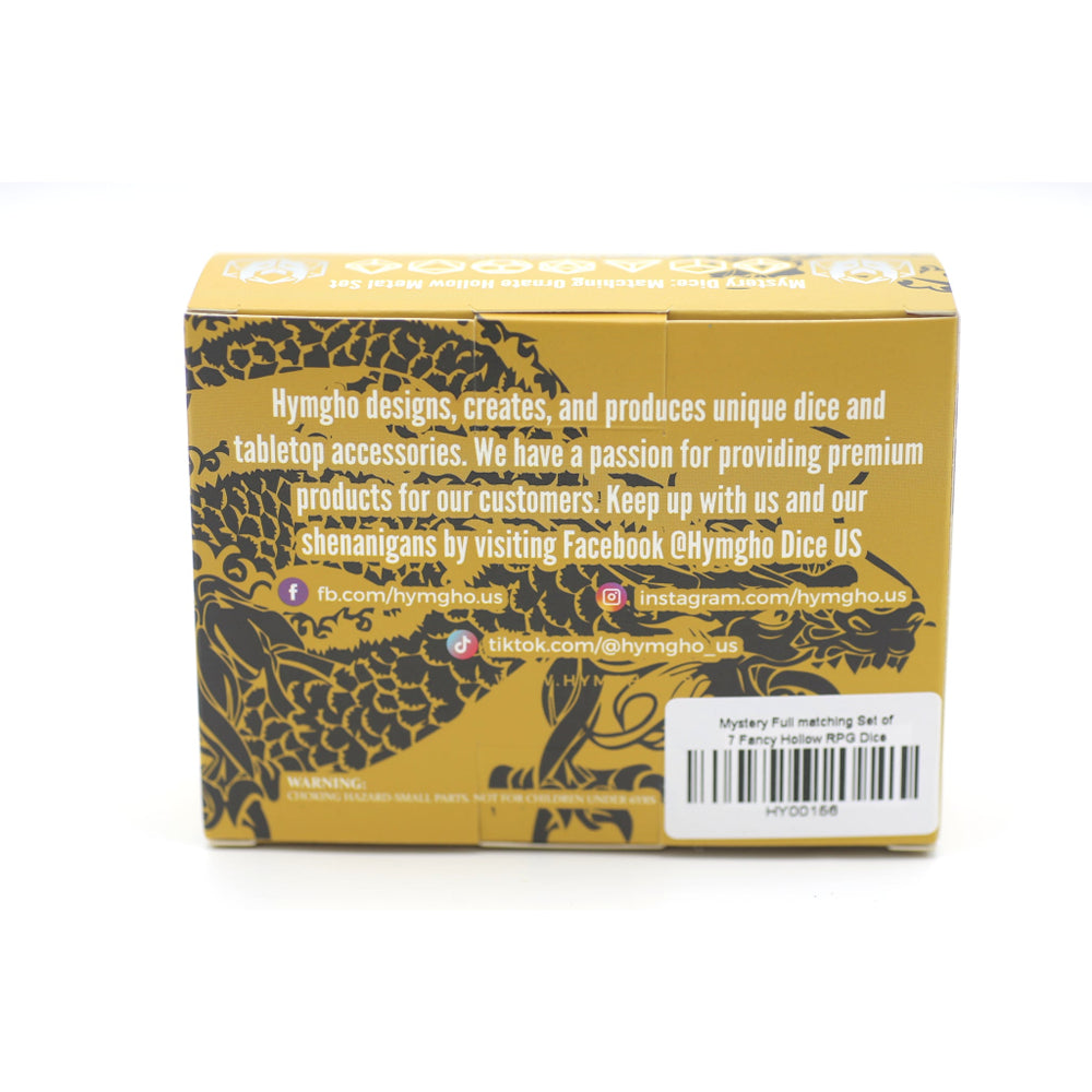HYMGHO: Mystery Dice - Matching Ornate Hollow Metal 7-Die RPG Set