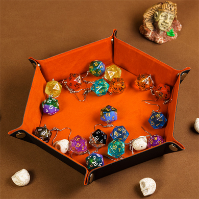 Leatherette & Velvet Dice Tray (Orange Hex)