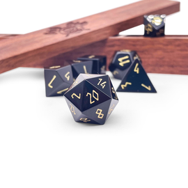 Gemstone RPG Dice: Obsidian + Gold Font (Norse Foundry)