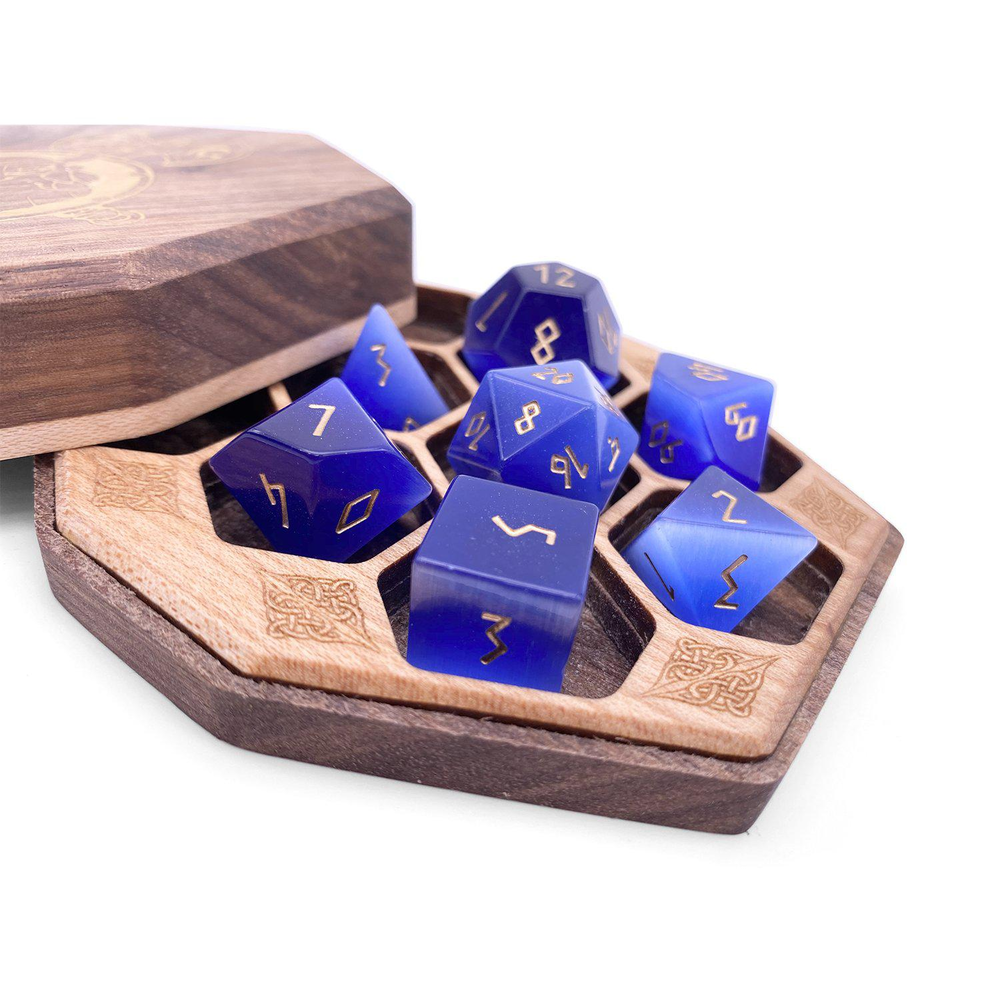 Gemstone RPG Dice: Cat's Eye - Ocean Blue (Norse Foundry)