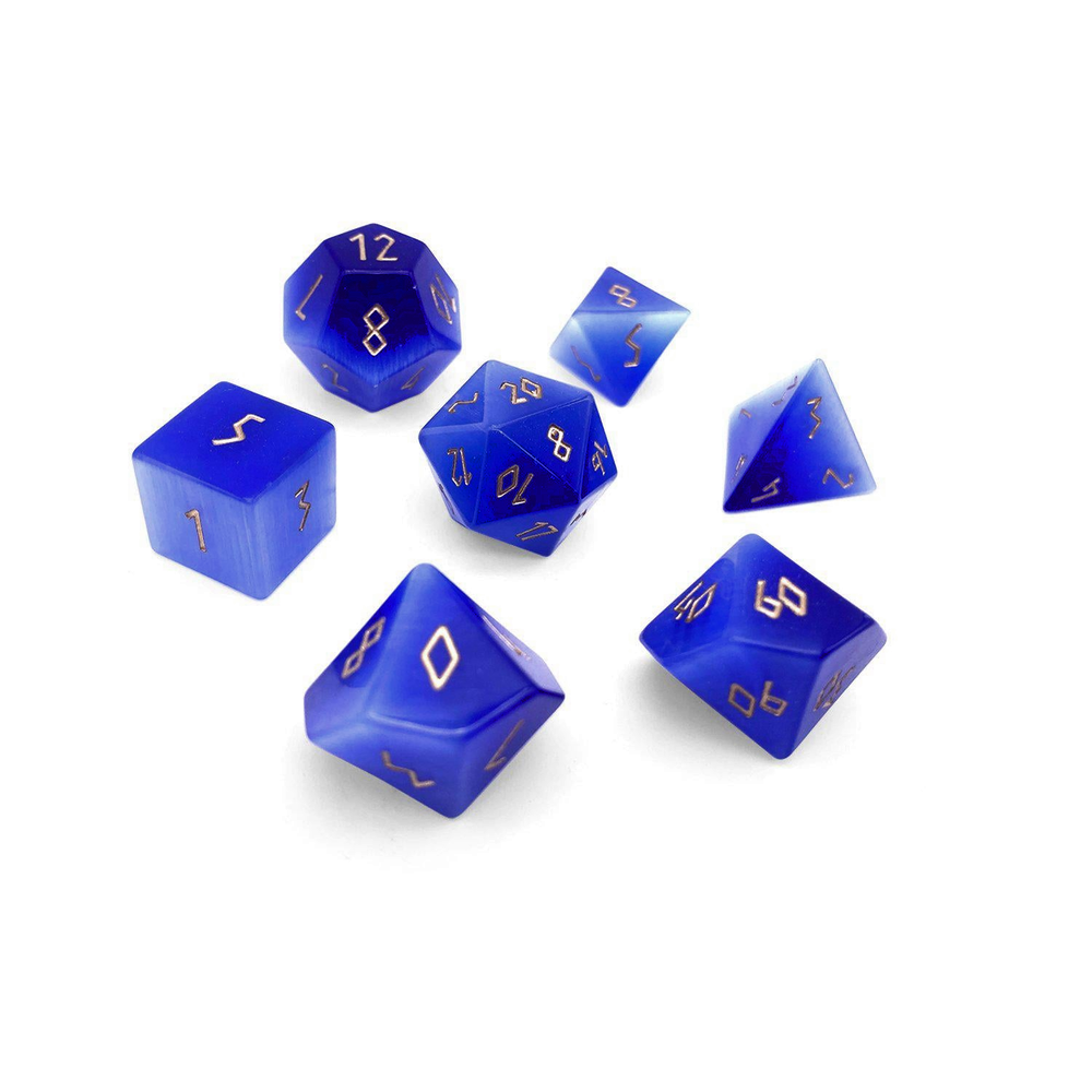 Gemstone RPG Dice: Cat's Eye - Ocean Blue (Norse Foundry)