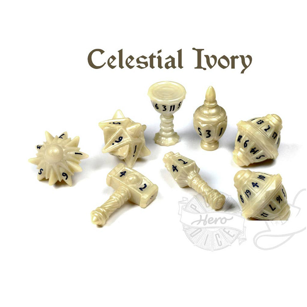 PolyHero Dice: Cleric Set - Celestial Ivory (8-Piece Set)