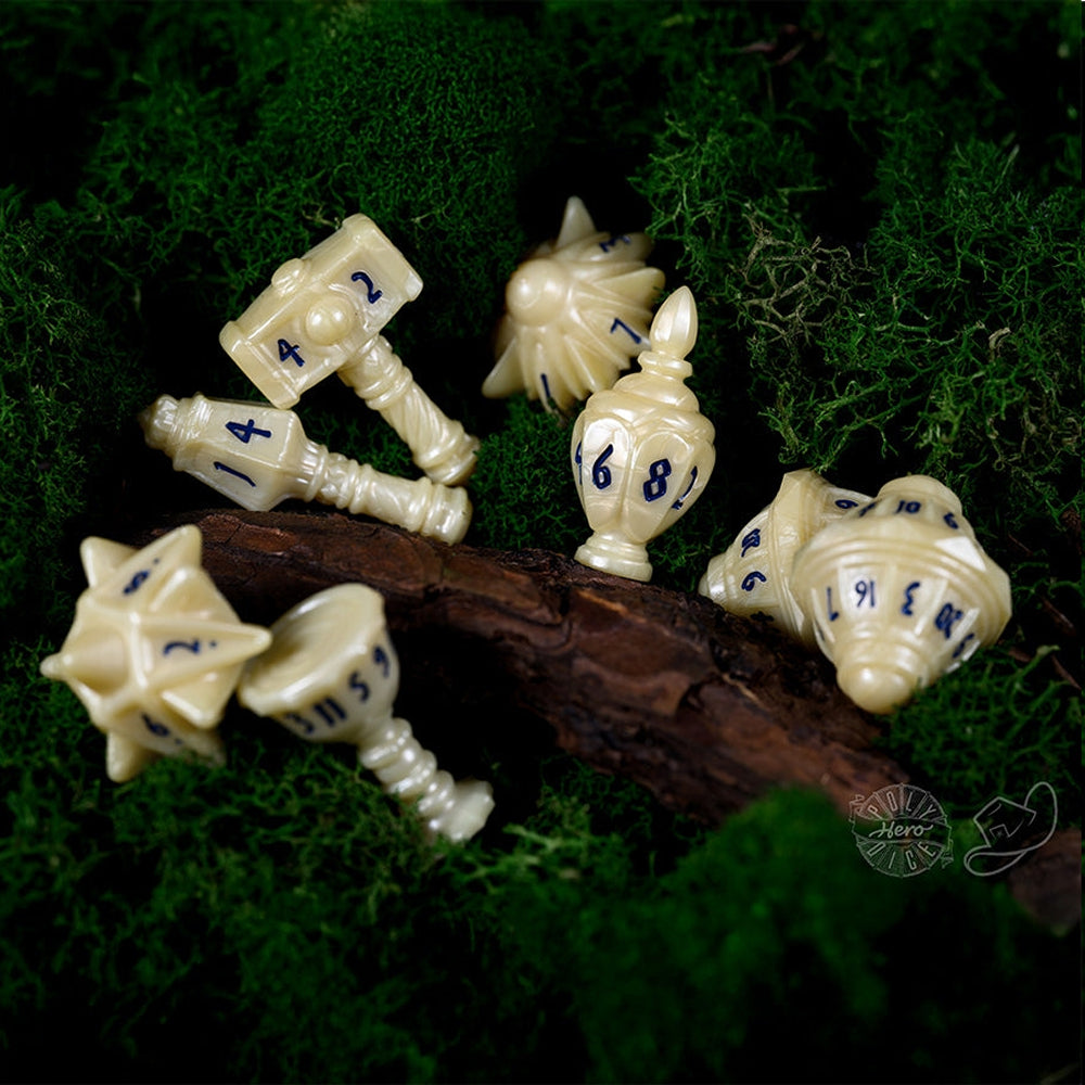 PolyHero Dice: Cleric Set - Celestial Ivory (8-Piece Set)