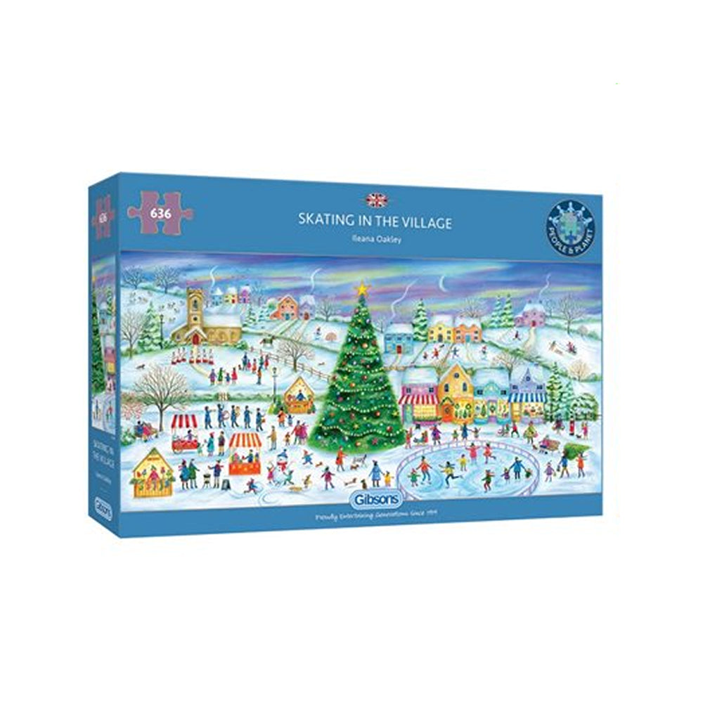 Gibsons Puzzles (636 Pieces): Panoramic Collection - Skating in the Village