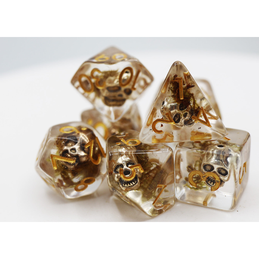 Silver Pirate Skull RPG Dice Set