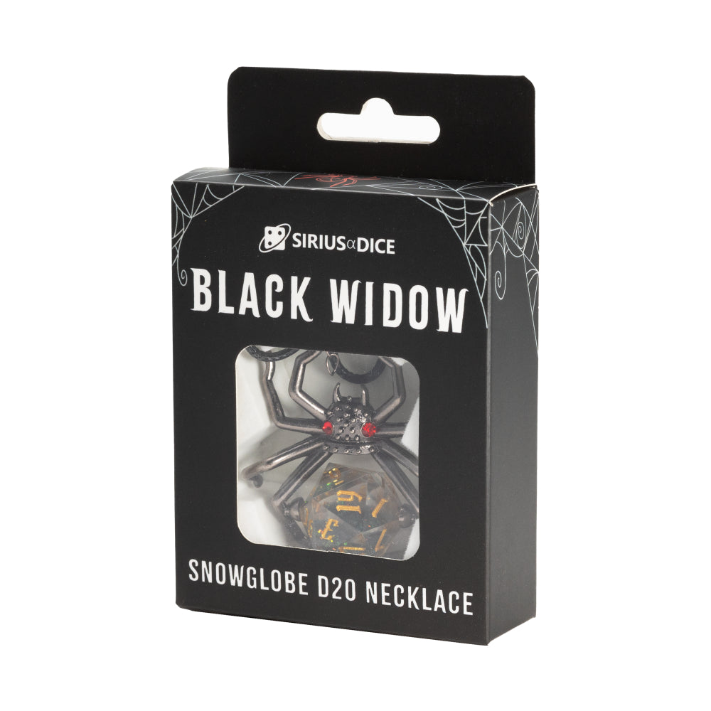 Liquid Core D20 Necklace: Black Widow (Sirius Dice)