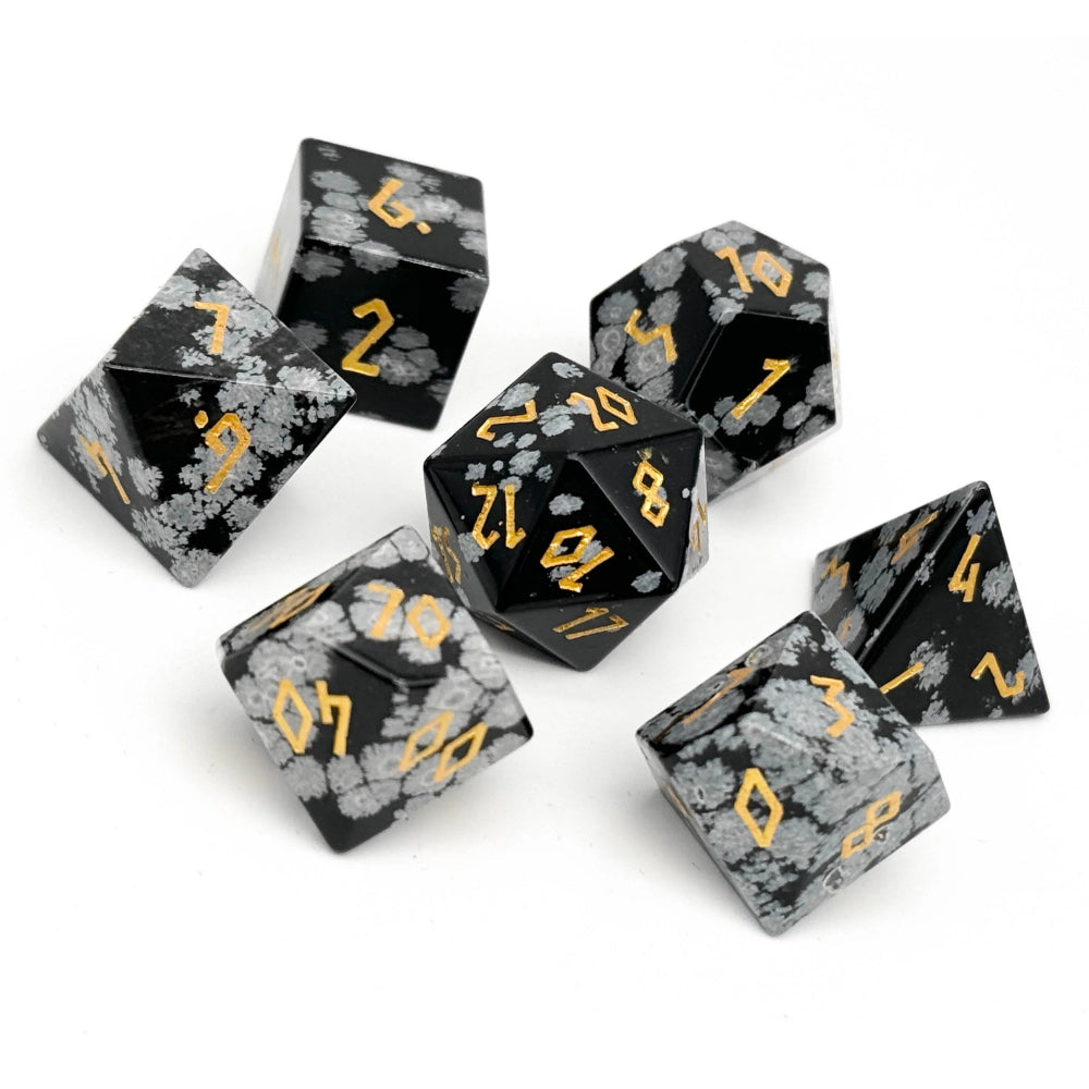 Gemstone RPG Dice: Snowflake Obsidian (Norse Foundry)