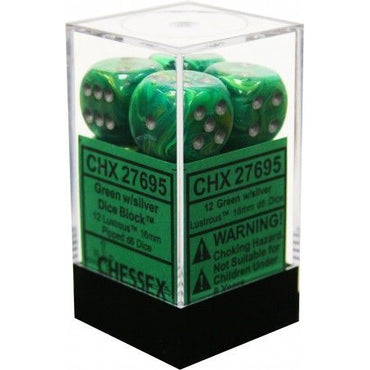 Lustrous Green with Silver 16mm D6 Set (12)