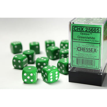 Opaque Green with White 16mm D6 Set (12)