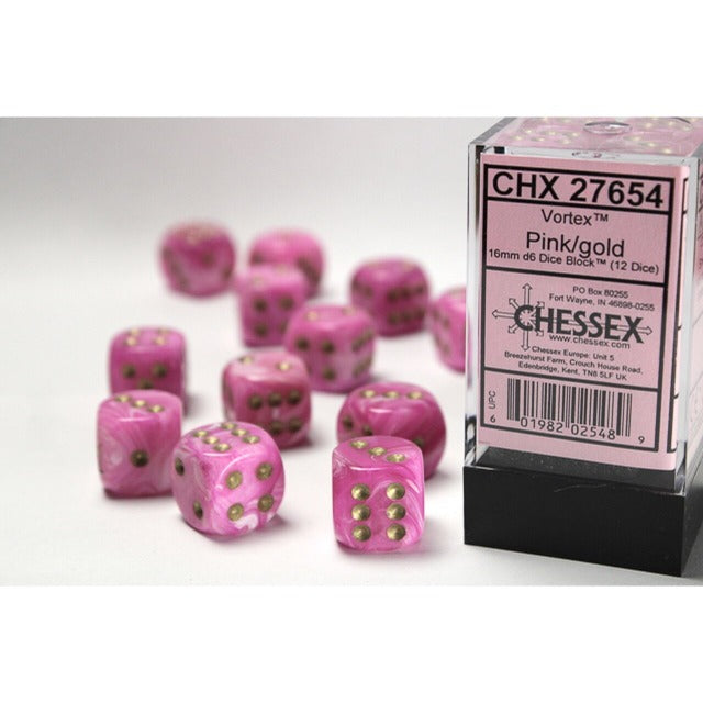 Vortex Pink with Gold 16mm D6 Set (12)