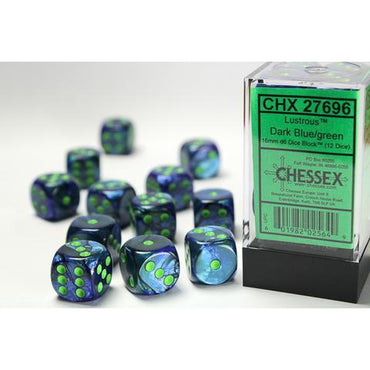 Lustrous Dark Blue with Green 16mm D6 Set (12)