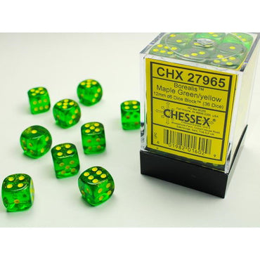 Borealis Maple Green with Yellow 12mm D6 Set (36)