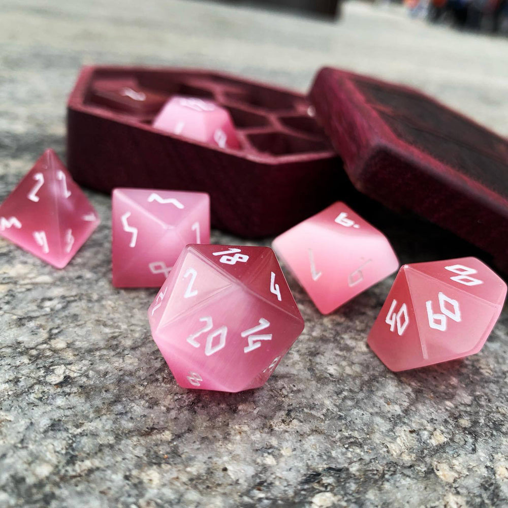 Cat's Eye - Pink Gemstone Dice Set