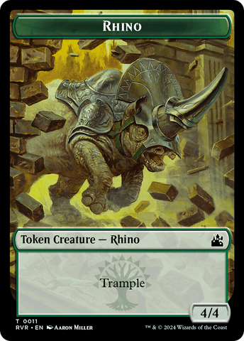 Elf Knight // Rhino Double-Sided Token [Ravnica Remastered Tokens]