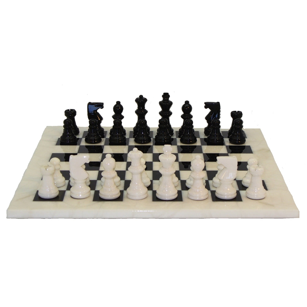 Chess: Black & White Alabaster Chess Set 14.5"